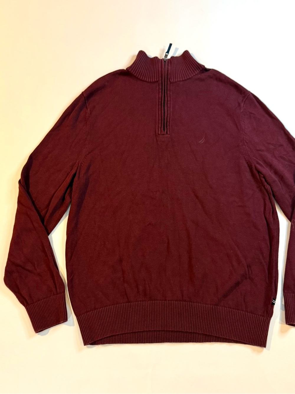 Nautica Men's 1/4 Zip Mock Neck Sweater in Burgundy Sz Medium